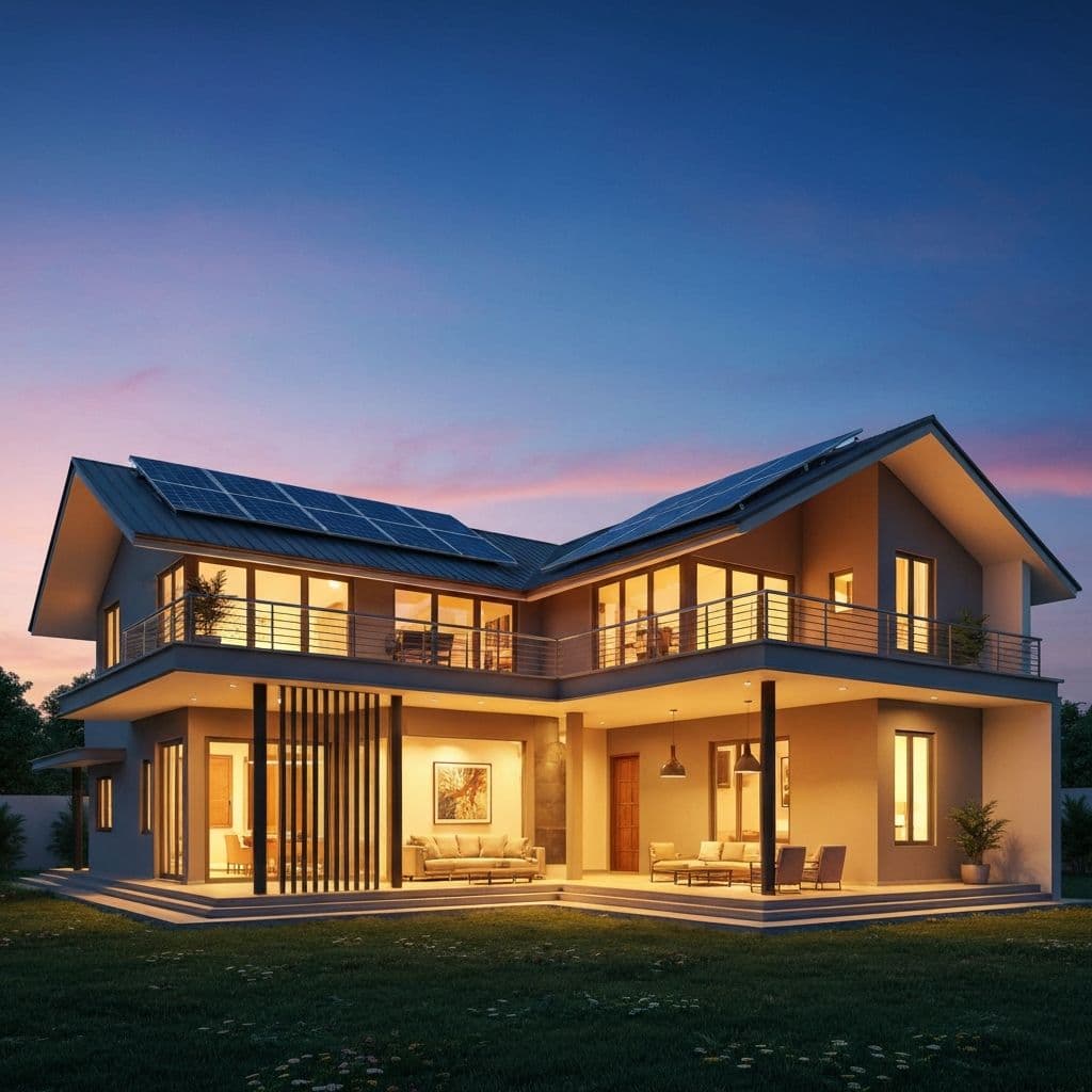 Nigerian home powered by solar at dusk